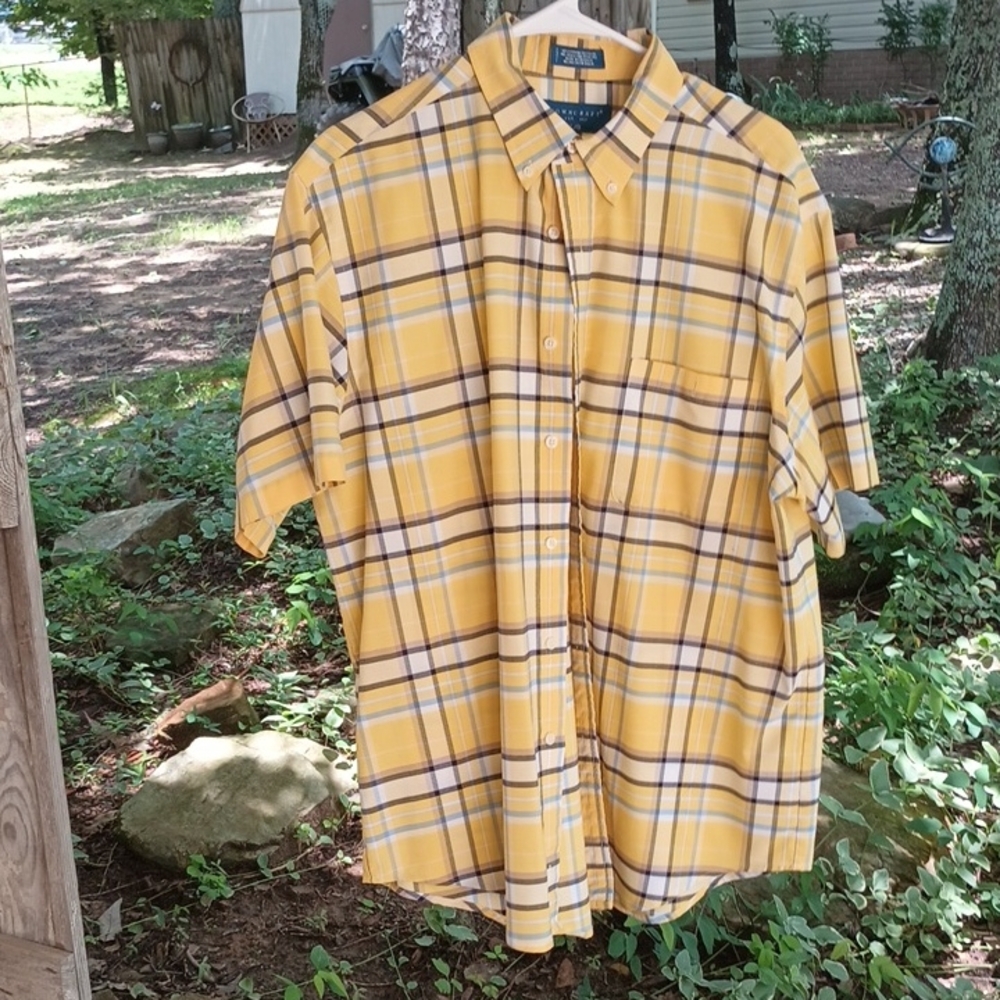 Towncraft Men's Yellow and Brown Plaid Shirt